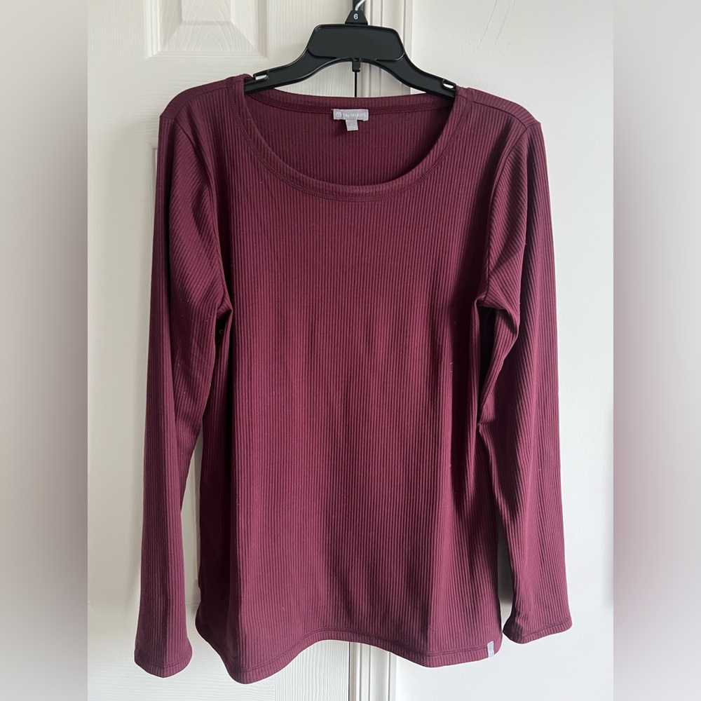 Women's Long Sleeve Ribbed Top - Burgundy